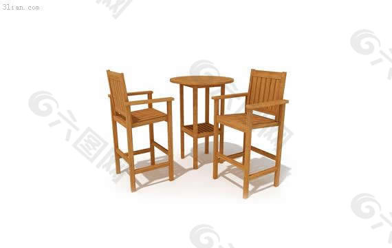 3d实木高脚桌椅模型