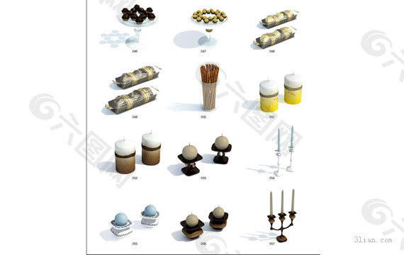 3D蜡烛餐桌摆设模型