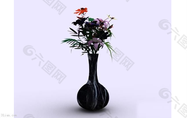 黑色花瓶插花3D模型