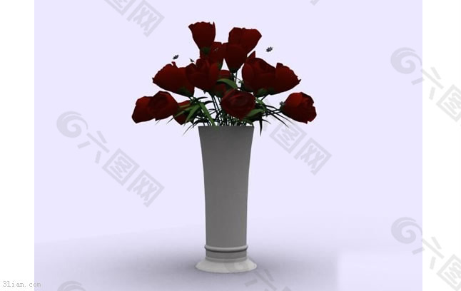 玫瑰花瓶插花3D模型