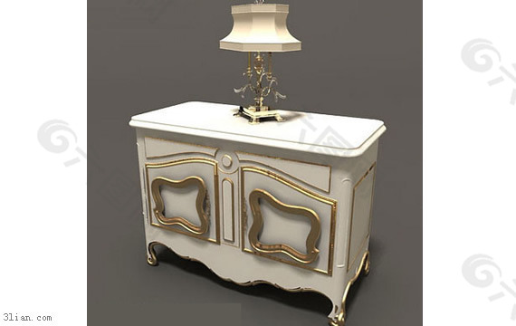 白色金边欧式床头柜3D模型