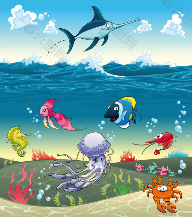卡通海洋生物矢量素材下载