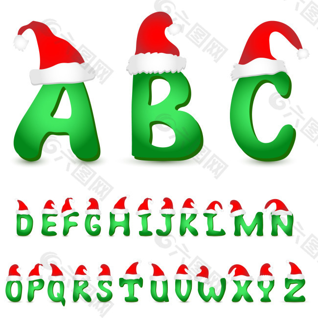 可爱圣诞帽英文字母矢量素材