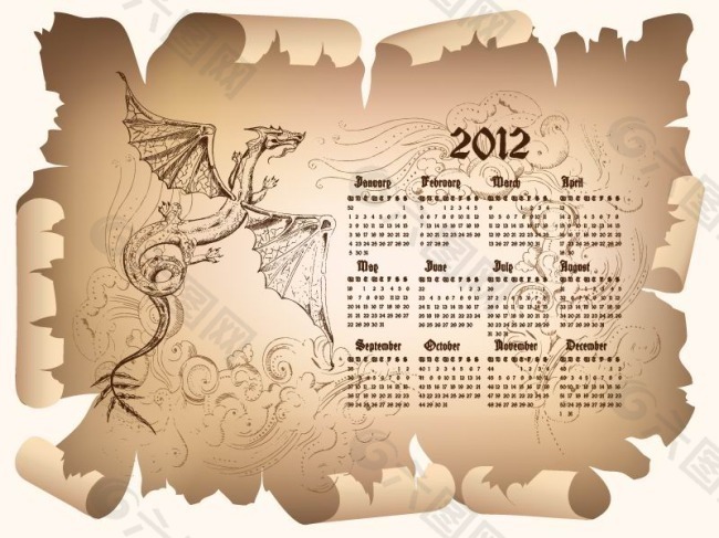 羊皮纸2012年日历矢量图