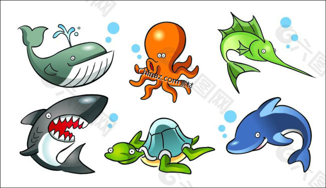 卡通海底动物矢量素材