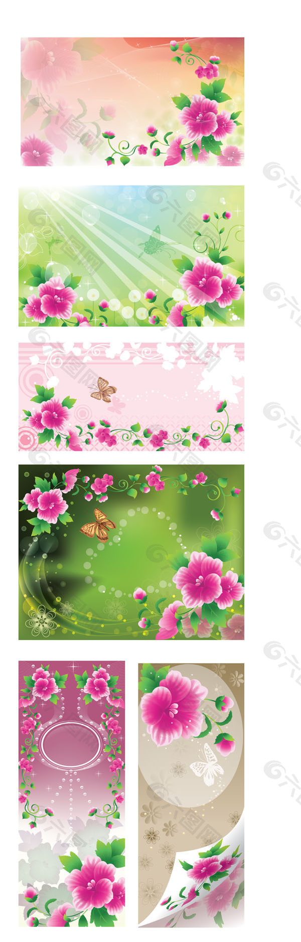 蝴蝶鲜花装饰框矢量下载