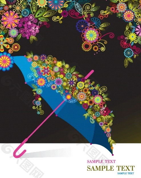 色彩斑斓雨伞矢量图下载