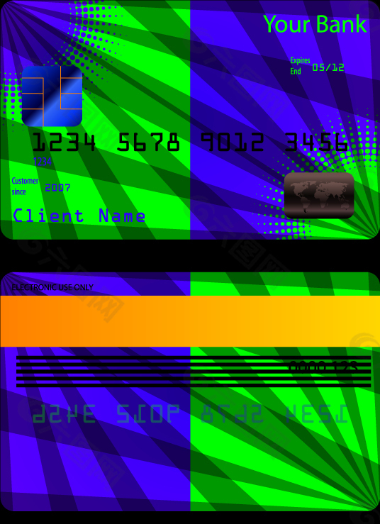 彩色银行卡模板矢量图下载