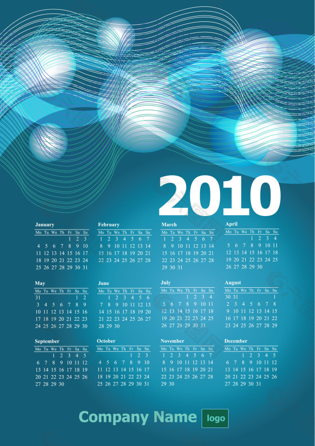 2010日历挂历矢量图下载
