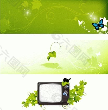 绿叶蝴蝶电视机ai矢量图