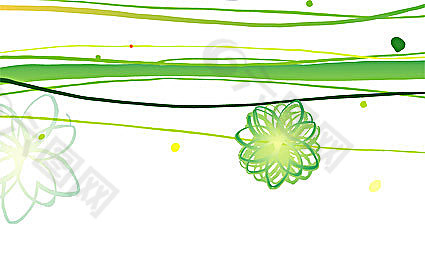 绿色线条与花卉矢量素材