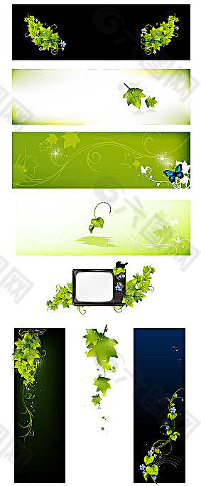 绿叶蝴蝶电视机矢量素材