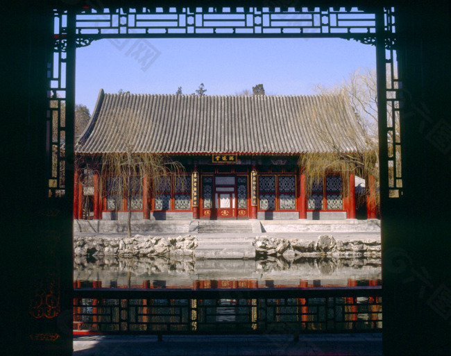 北京颐和园摄影图片明清建筑窗门框文化装饰