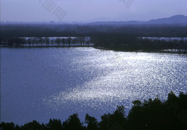 北京皇家园林颐和园湖面景色园林树木