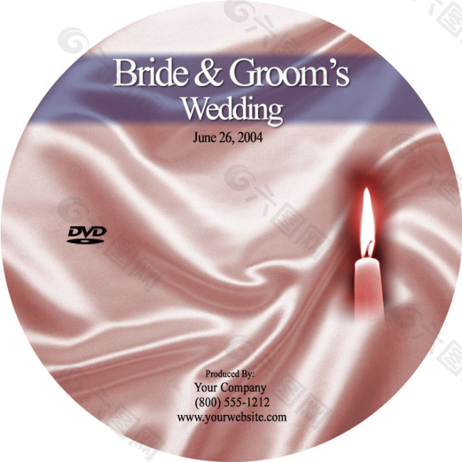 分红丝绸烛火婚庆DVD光盘封面标签模板