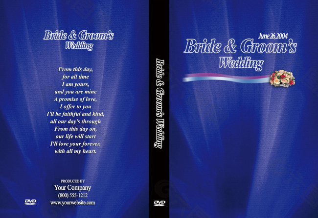蓝色风格婚庆DVD盒封面标签模板