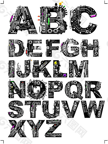 机械效果字母字体矢量素材