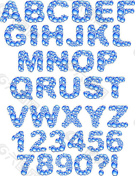 蓝色水珠组合字体设计矢量素材