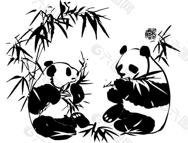 大熊猫 中国风 水墨