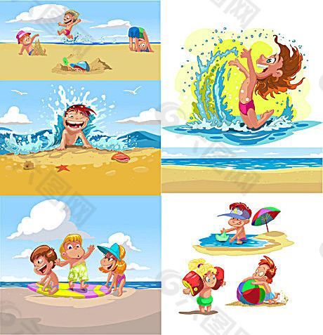 卡通儿童夏季沙滩矢量素材