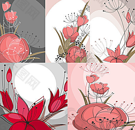 手绘水墨花卉矢量素材
