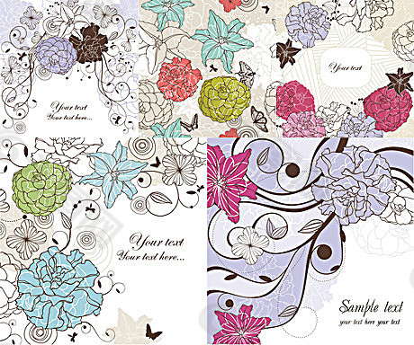 彩色花卉画稿背景设计矢量素材