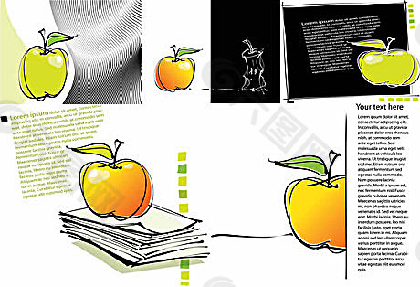 线描苹果手绘艺术海报矢量素材
