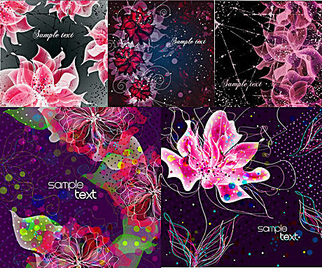 瑰丽花卉幻梦背景设计矢量素材