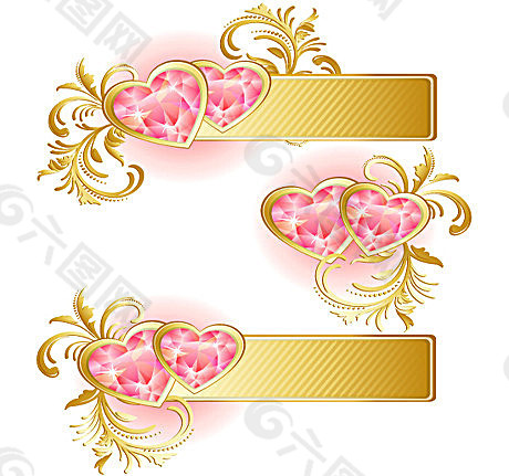 心形粉钻金色花边装饰设计矢量素材