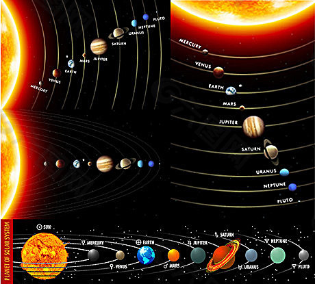 太阳系九大行星轨道背景矢量素材