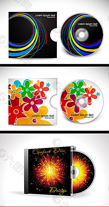 3款绚丽个性cd光碟包装矢量素材