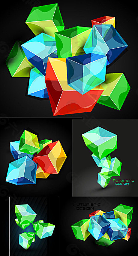 立体彩色水晶方块矢量素材
