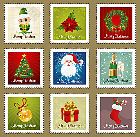 圣诞节主题邮票矢量素材