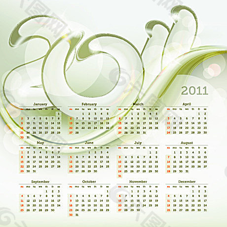 绿色2011年历背景矢量素材