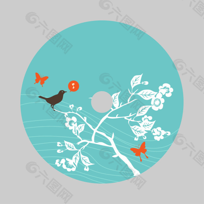 鸟唱歌花树蝴蝶光盘面设计元素素材免费下载 图片编号 六图网