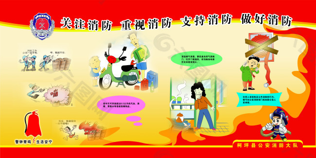 消防安全展板关注消防重视消防