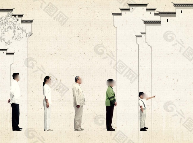 中国风海报设计一家老人孩子