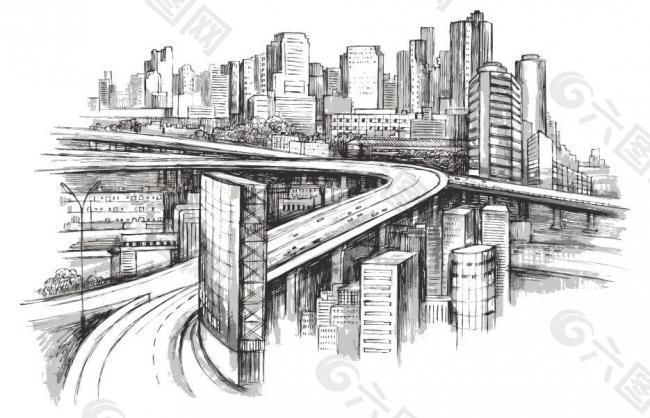 手绘都市城市建筑图片