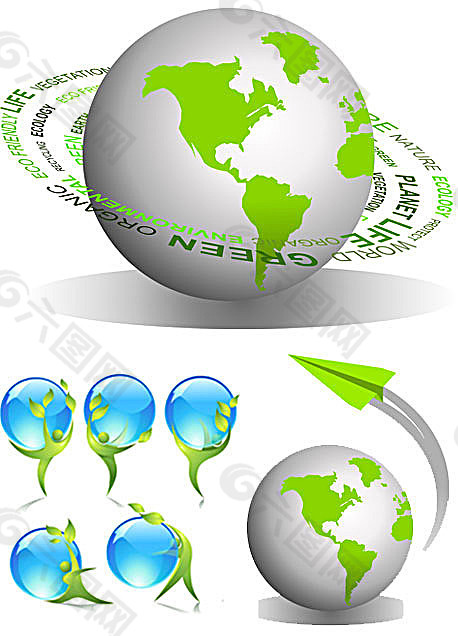 绿色环保地球与植物矢量素材