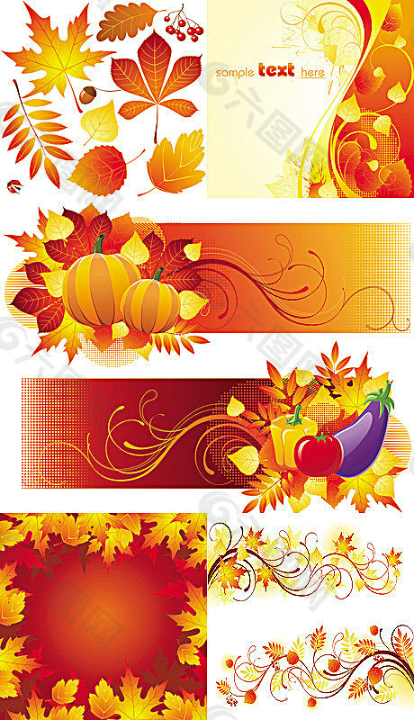 深秋季节题材的装饰边框背景矢量素材