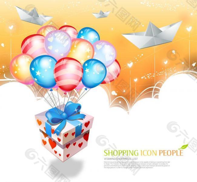 五彩气球礼物盒图片
