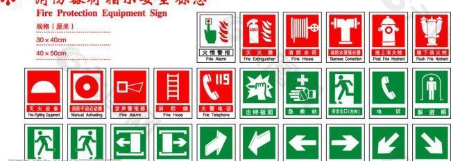 消防器材指示安全标志矢量图图片