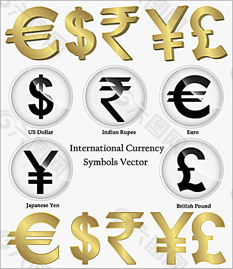5种国家钱币标志矢量素材