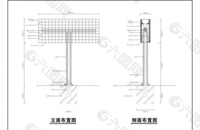 单立柱广告位施工图图片