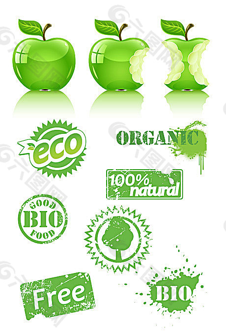 3套绿色环保主题图标矢量素材