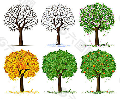 四季的树木矢量素材