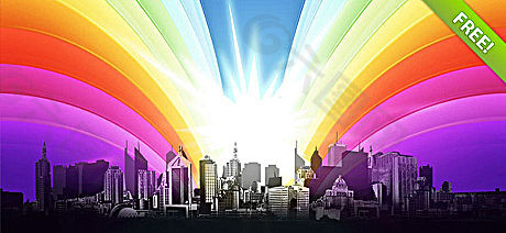 多彩城市剪影psd素材