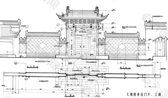 大观楼垂花门平、立面