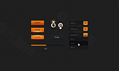 精美网页设计元素psd素材-orange pack