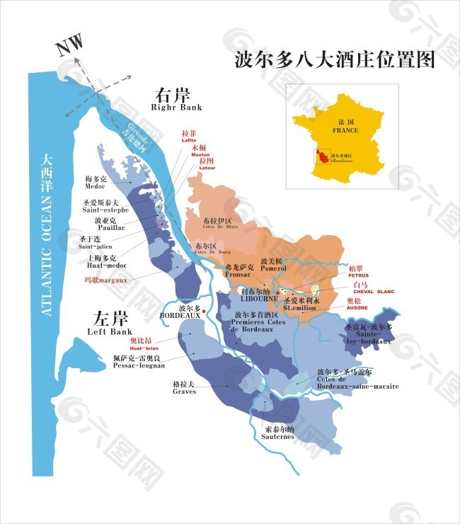 波尔多酒庄位置图